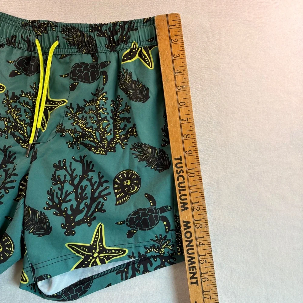 Maamgic Mens Swim Trunks Teal Green Turtle Starfish Print Compression Liner M